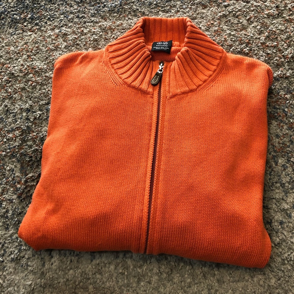 Battistoni Barney’s New York Orange Zip up Sweater. Made in Italy